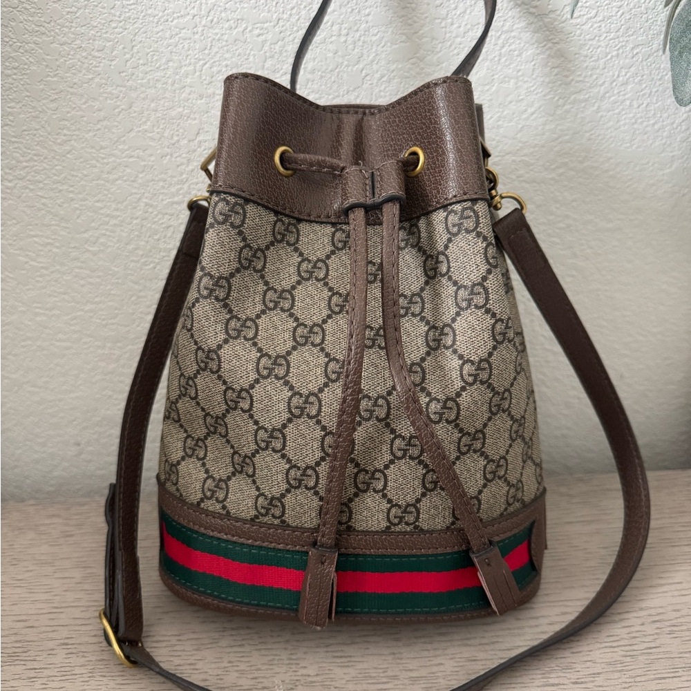 Gucci Beige and Brown GG Bucket Bag
